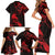 New Zealand Tui Bird Family Matching Short Sleeve Bodycon Dress and Hawaiian Shirt Aotearoa Maori Pattern - Red