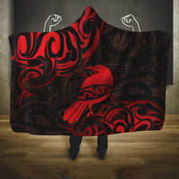 New Zealand Tui Bird Hooded Blanket Aotearoa Maori Pattern - Red LT14 One Size Red - Polynesian Pride