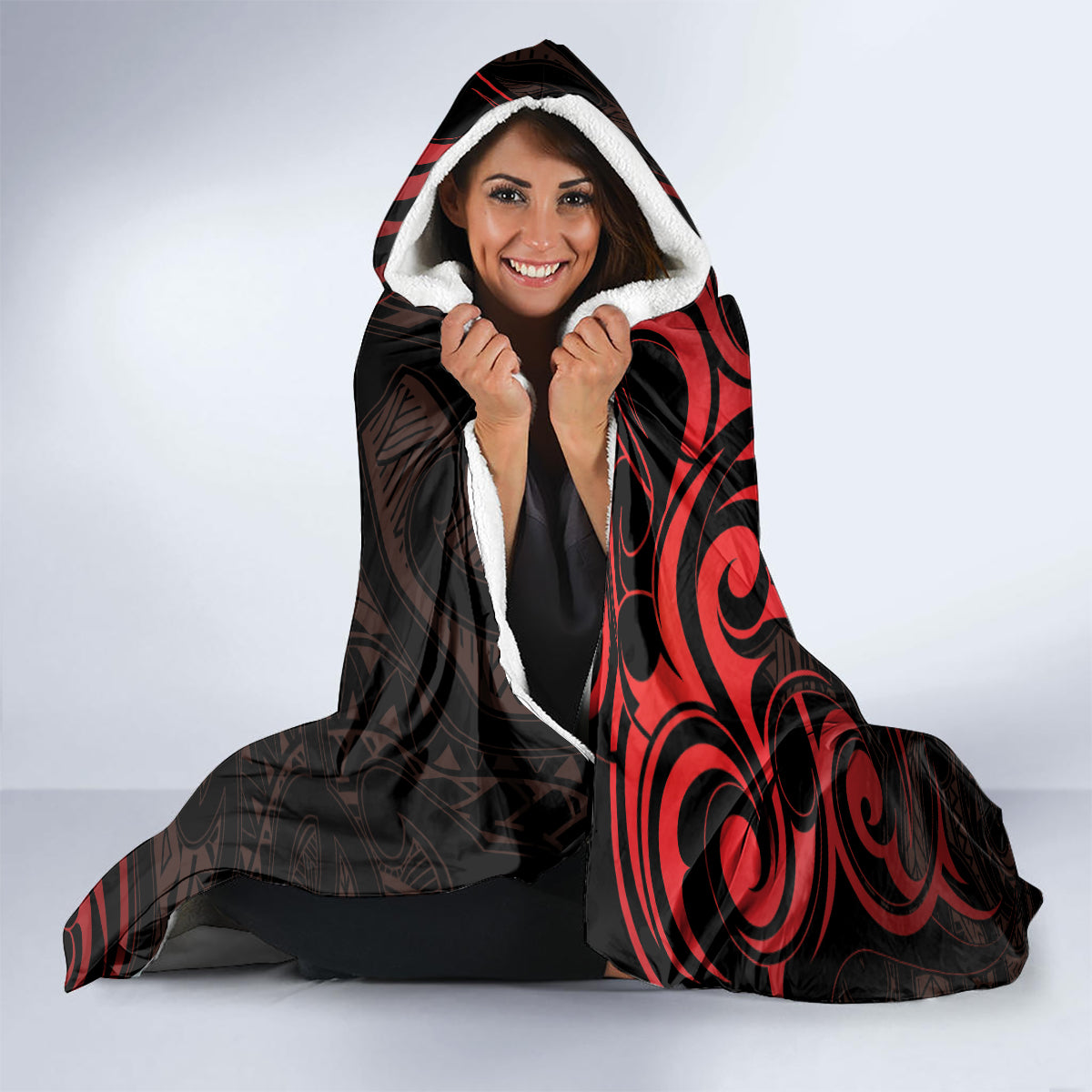 New Zealand Tui Bird Hooded Blanket Aotearoa Maori Pattern - Red LT14 - Polynesian Pride
