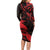 New Zealand Tui Bird Long Sleeve Bodycon Dress Aotearoa Maori Pattern - Red