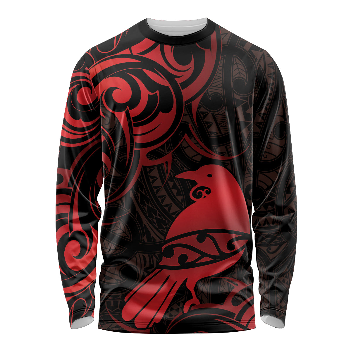 New Zealand Tui Bird Long Sleeve Shirt Aotearoa Maori Pattern - Red