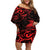 New Zealand Tui Bird Off Shoulder Short Dress Aotearoa Maori Pattern - Red