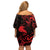 New Zealand Tui Bird Off Shoulder Short Dress Aotearoa Maori Pattern - Red