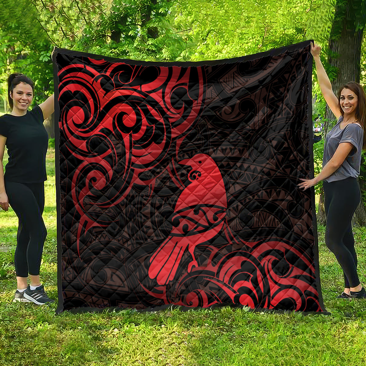 New Zealand Tui Bird Quilt Aotearoa Maori Pattern - Red