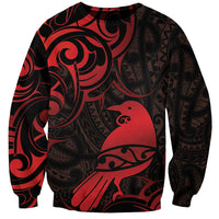 New Zealand Tui Bird Sweatshirt Aotearoa Maori Pattern - Red LT14 Unisex Red - Polynesian Pride