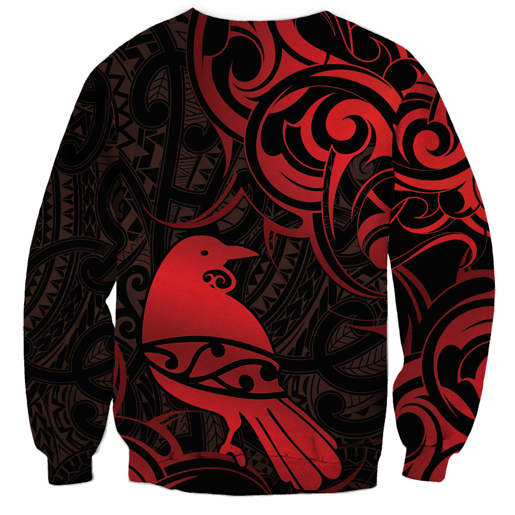 New Zealand Tui Bird Sweatshirt Aotearoa Maori Pattern - Red LT14 - Polynesian Pride
