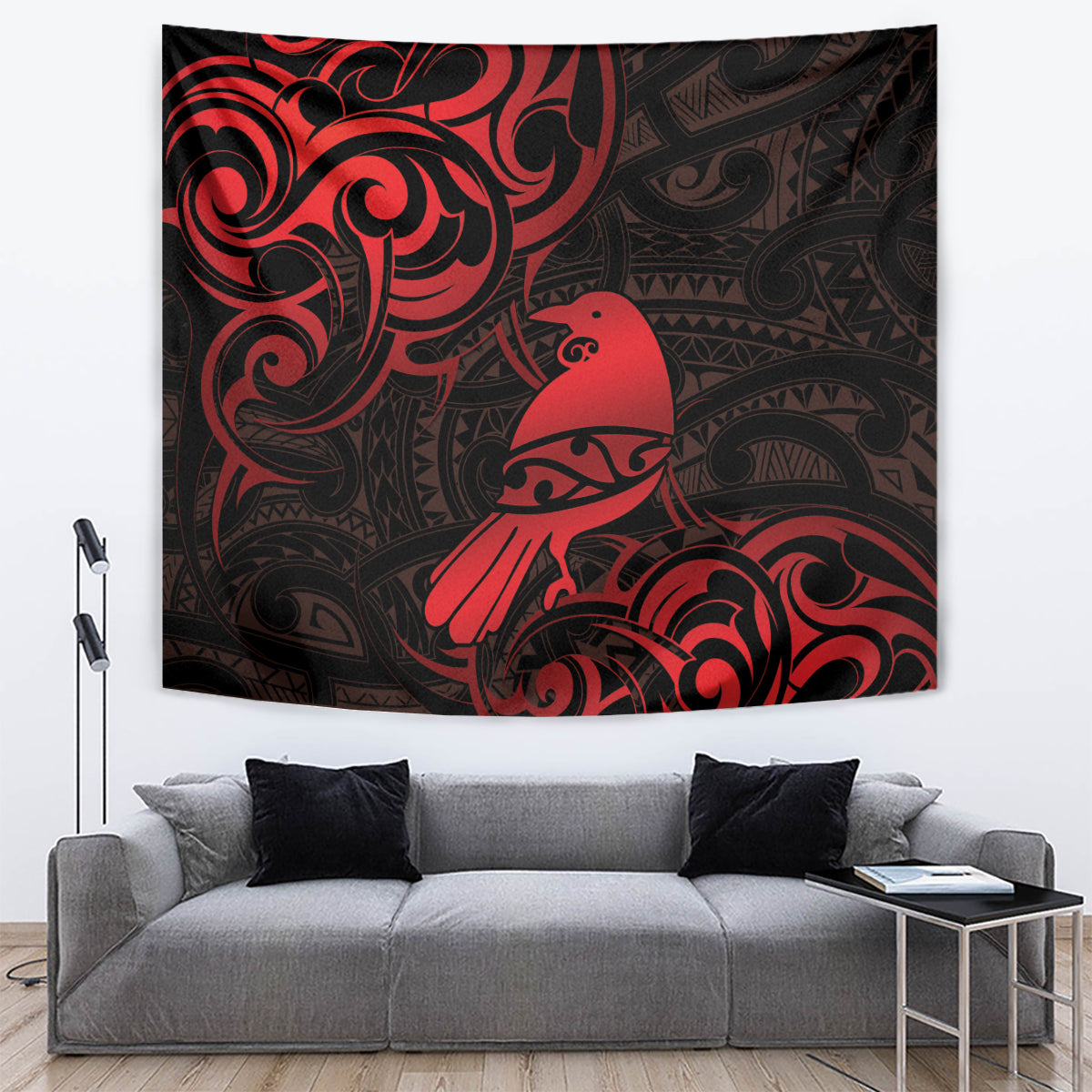 New Zealand Tui Bird Tapestry Aotearoa Maori Pattern - Red LT14 Red - Polynesian Pride