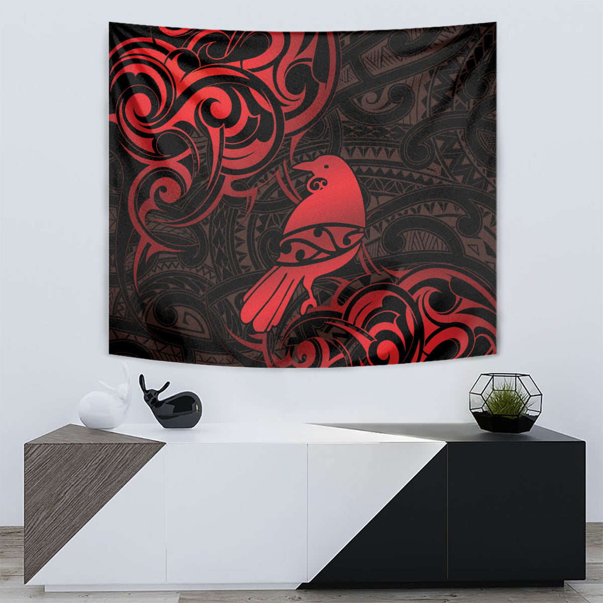 New Zealand Tui Bird Tapestry Aotearoa Maori Pattern - Red LT14 - Polynesian Pride