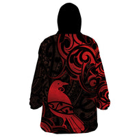 New Zealand Tui Bird Wearable Blanket Hoodie Aotearoa Maori Pattern - Red LT14 - Polynesian Pride