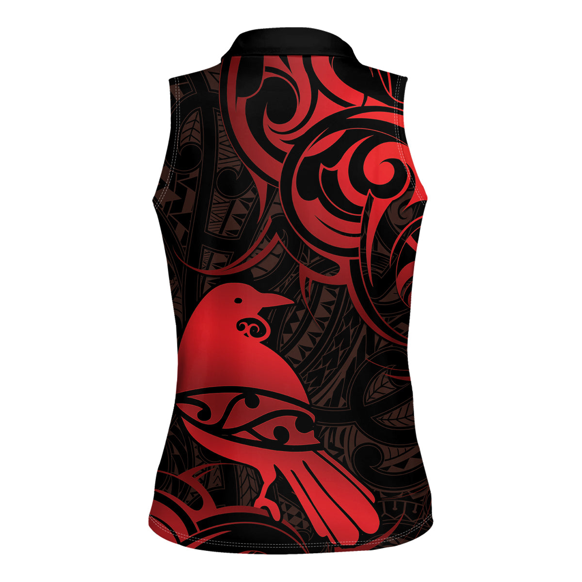 New Zealand Tui Bird Women Sleeveless Polo Shirt Aotearoa Maori Pattern - Red