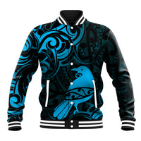 New Zealand Tui Bird Baseball Jacket Aotearoa Maori Pattern - Blue LT14 Unisex Blue - Polynesian Pride