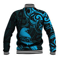 New Zealand Tui Bird Baseball Jacket Aotearoa Maori Pattern - Blue LT14 - Polynesian Pride