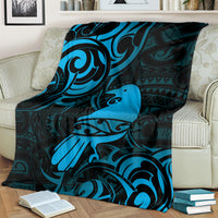 New Zealand Tui Bird Blanket Aotearoa Maori Pattern - Blue LT14 - Polynesian Pride