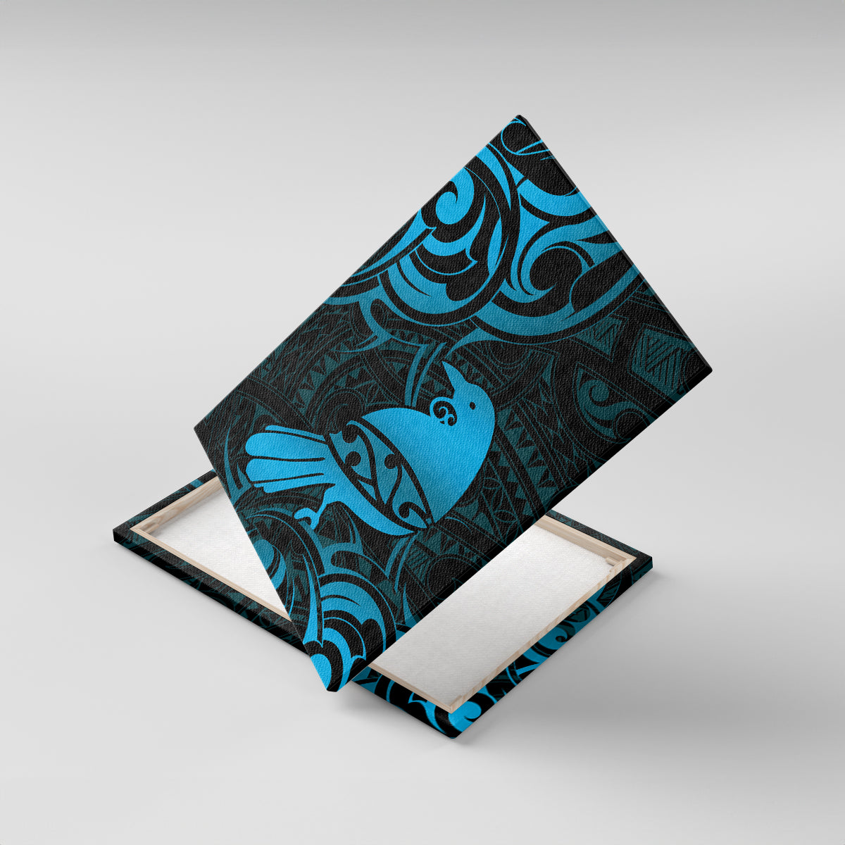 New Zealand Tui Bird Canvas Wall Art Aotearoa Maori Pattern - Blue LT14 With Frame Blue - Polynesian Pride