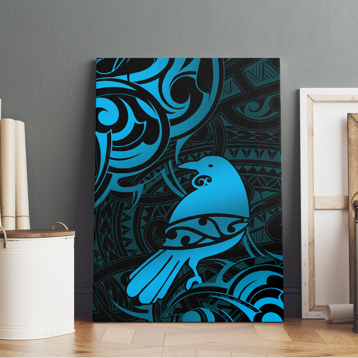 New Zealand Tui Bird Canvas Wall Art Aotearoa Maori Pattern - Blue LT14 - Polynesian Pride