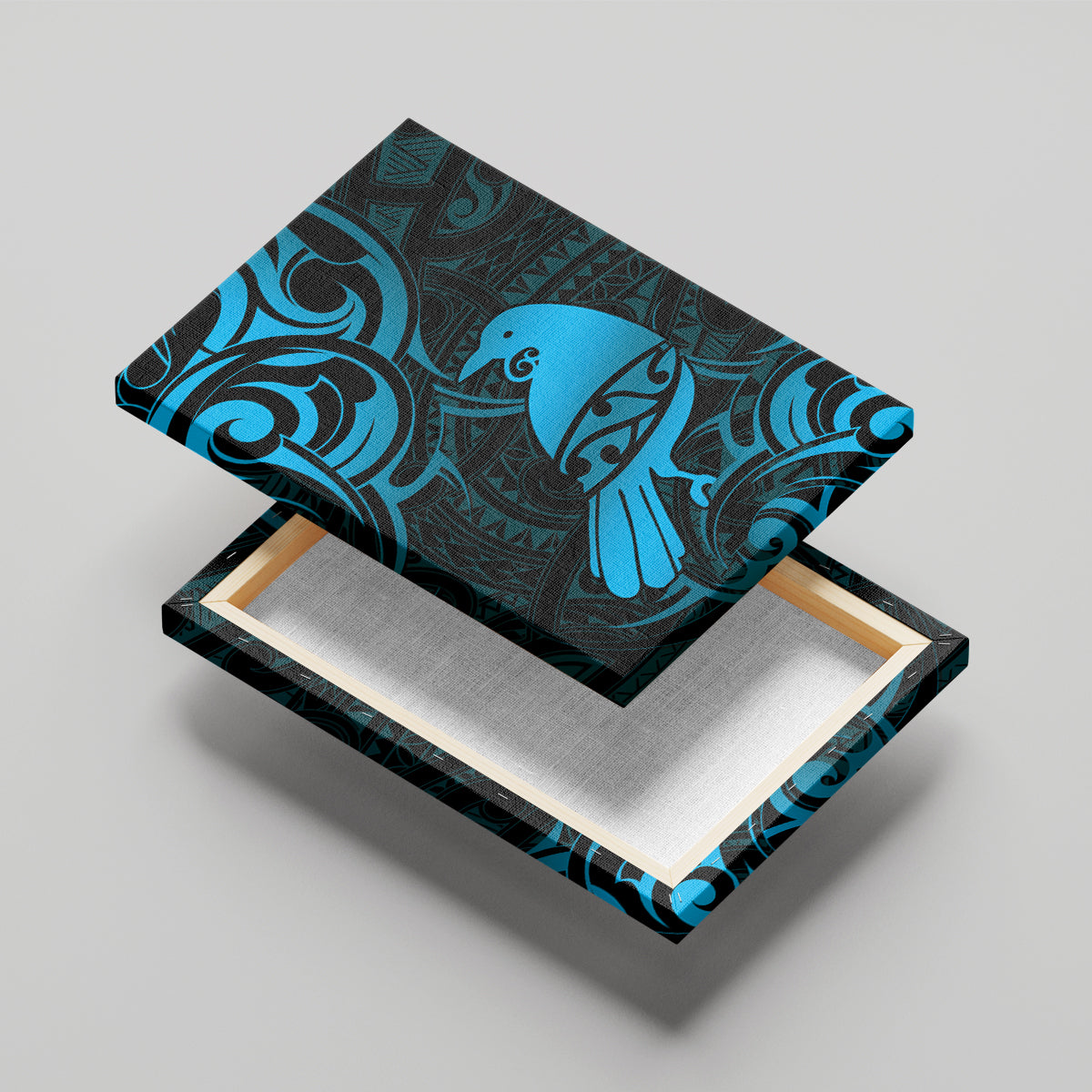 New Zealand Tui Bird Canvas Wall Art Aotearoa Maori Pattern - Blue LT14 - Polynesian Pride