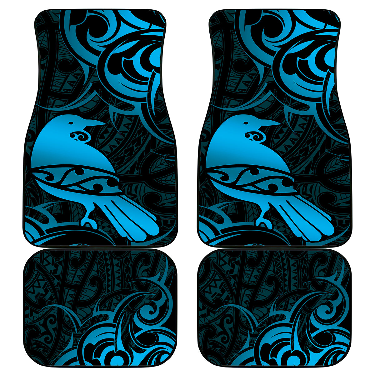 New Zealand Tui Bird Car Mats Aotearoa Maori Pattern - Blue LT14 - Polynesian Pride