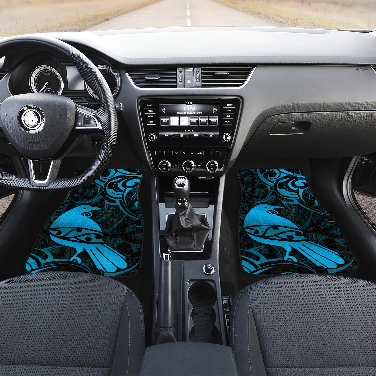 New Zealand Tui Bird Car Mats Aotearoa Maori Pattern - Blue LT14 Set 2pcs - Front Blue - Polynesian Pride