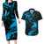 New Zealand Tui Bird Couples Matching Long Sleeve Bodycon Dress and Hawaiian Shirt Aotearoa Maori Pattern - Blue