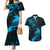 New Zealand Tui Bird Couples Matching Mermaid Dress and Hawaiian Shirt Aotearoa Maori Pattern - Blue