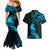 New Zealand Tui Bird Couples Matching Mermaid Dress and Hawaiian Shirt Aotearoa Maori Pattern - Blue