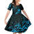 New Zealand Tui Bird Family Matching Off The Shoulder Long Sleeve Dress and Hawaiian Shirt Aotearoa Maori Pattern - Blue