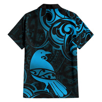New Zealand Tui Bird Family Matching Off The Shoulder Long Sleeve Dress and Hawaiian Shirt Aotearoa Maori Pattern - Blue LT14 - Polynesian Pride