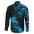 New Zealand Tui Bird Family Matching Off The Shoulder Long Sleeve Dress and Hawaiian Shirt Aotearoa Maori Pattern - Blue