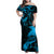 New Zealand Tui Bird Family Matching Off Shoulder Maxi Dress and Hawaiian Shirt Aotearoa Maori Pattern - Blue