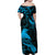 New Zealand Tui Bird Family Matching Off Shoulder Maxi Dress and Hawaiian Shirt Aotearoa Maori Pattern - Blue