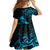 New Zealand Tui Bird Family Matching Off Shoulder Short Dress and Hawaiian Shirt Aotearoa Maori Pattern - Blue