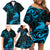 New Zealand Tui Bird Family Matching Off Shoulder Short Dress and Hawaiian Shirt Aotearoa Maori Pattern - Blue