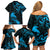 New Zealand Tui Bird Family Matching Off Shoulder Short Dress and Hawaiian Shirt Aotearoa Maori Pattern - Blue