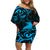 New Zealand Tui Bird Family Matching Off Shoulder Short Dress and Hawaiian Shirt Aotearoa Maori Pattern - Blue