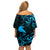 New Zealand Tui Bird Family Matching Off Shoulder Short Dress and Hawaiian Shirt Aotearoa Maori Pattern - Blue