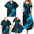 New Zealand Tui Bird Family Matching Summer Maxi Dress and Hawaiian Shirt Aotearoa Maori Pattern - Blue