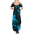 New Zealand Tui Bird Family Matching Summer Maxi Dress and Hawaiian Shirt Aotearoa Maori Pattern - Blue