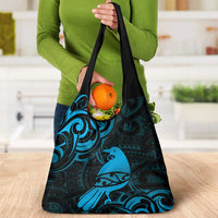 New Zealand Tui Bird Grocery Bag Aotearoa Maori Pattern - Blue LT14 - Polynesian Pride