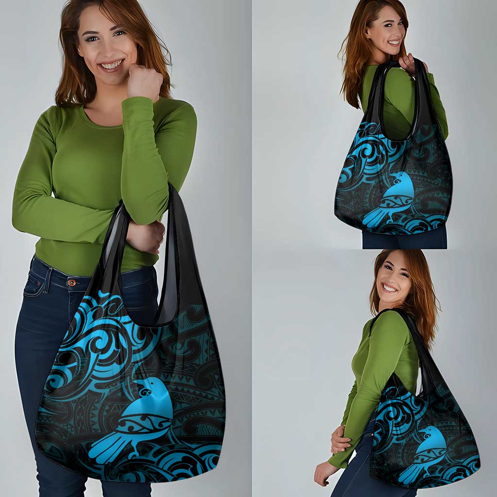 New Zealand Tui Bird Grocery Bag Aotearoa Maori Pattern - Blue LT14 - Polynesian Pride