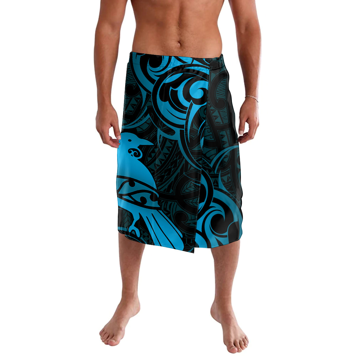 New Zealand Tui Bird Lavalava Aotearoa Maori Pattern - Blue LT14 Blue - Polynesian Pride
