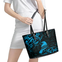 New Zealand Tui Bird Leather Tote Bag Aotearoa Maori Pattern - Blue LT14 - Polynesian Pride