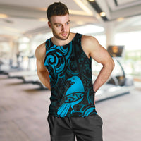 New Zealand Tui Bird Men Tank Top Aotearoa Maori Pattern - Blue LT14 Blue - Polynesian Pride