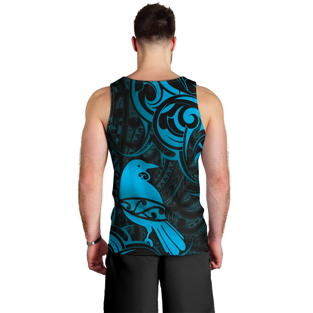 New Zealand Tui Bird Men Tank Top Aotearoa Maori Pattern - Blue LT14 - Polynesian Pride