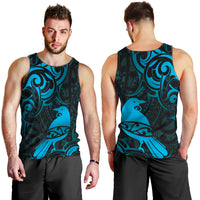 New Zealand Tui Bird Men Tank Top Aotearoa Maori Pattern - Blue LT14 - Polynesian Pride