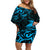 New Zealand Tui Bird Off Shoulder Short Dress Aotearoa Maori Pattern - Blue