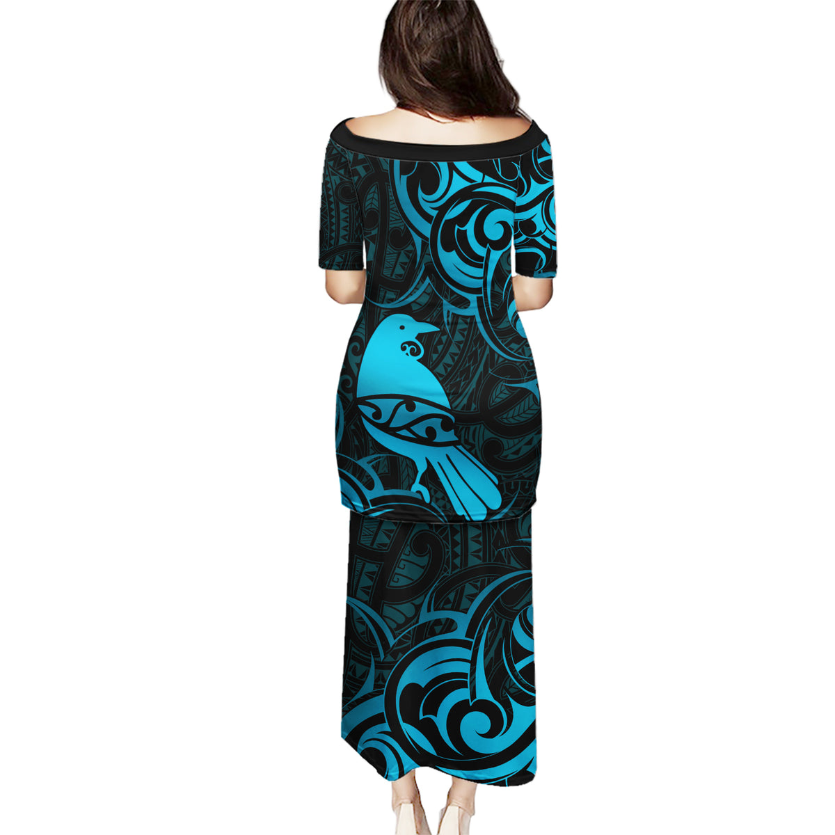 New Zealand Tui Bird Puletasi Aotearoa Maori Pattern - Blue LT14 - Polynesian Pride