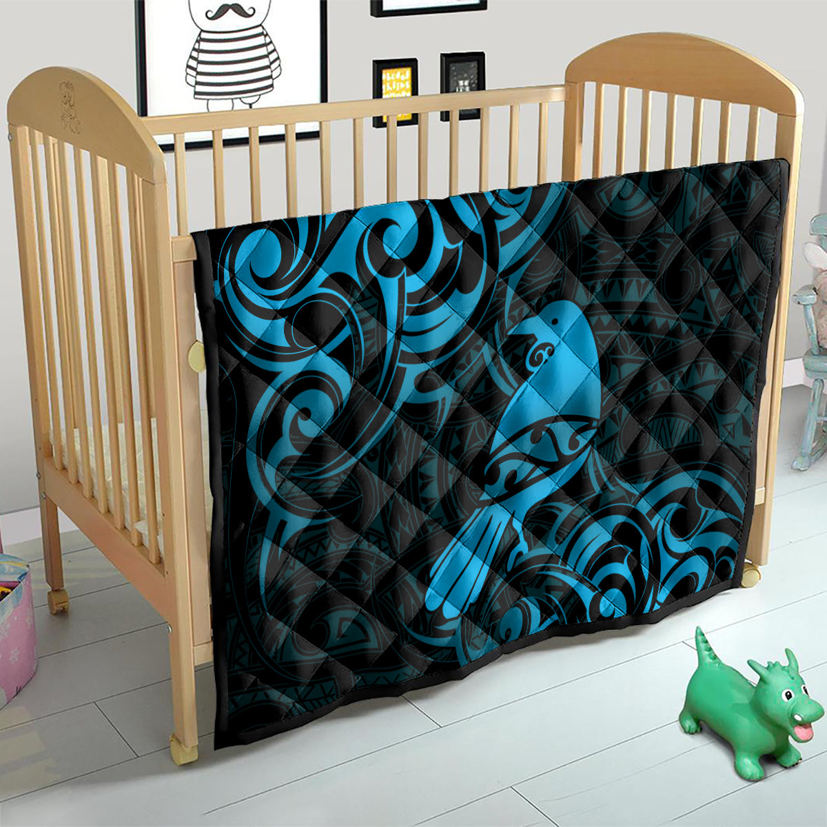 New Zealand Tui Bird Quilt Aotearoa Maori Pattern - Blue