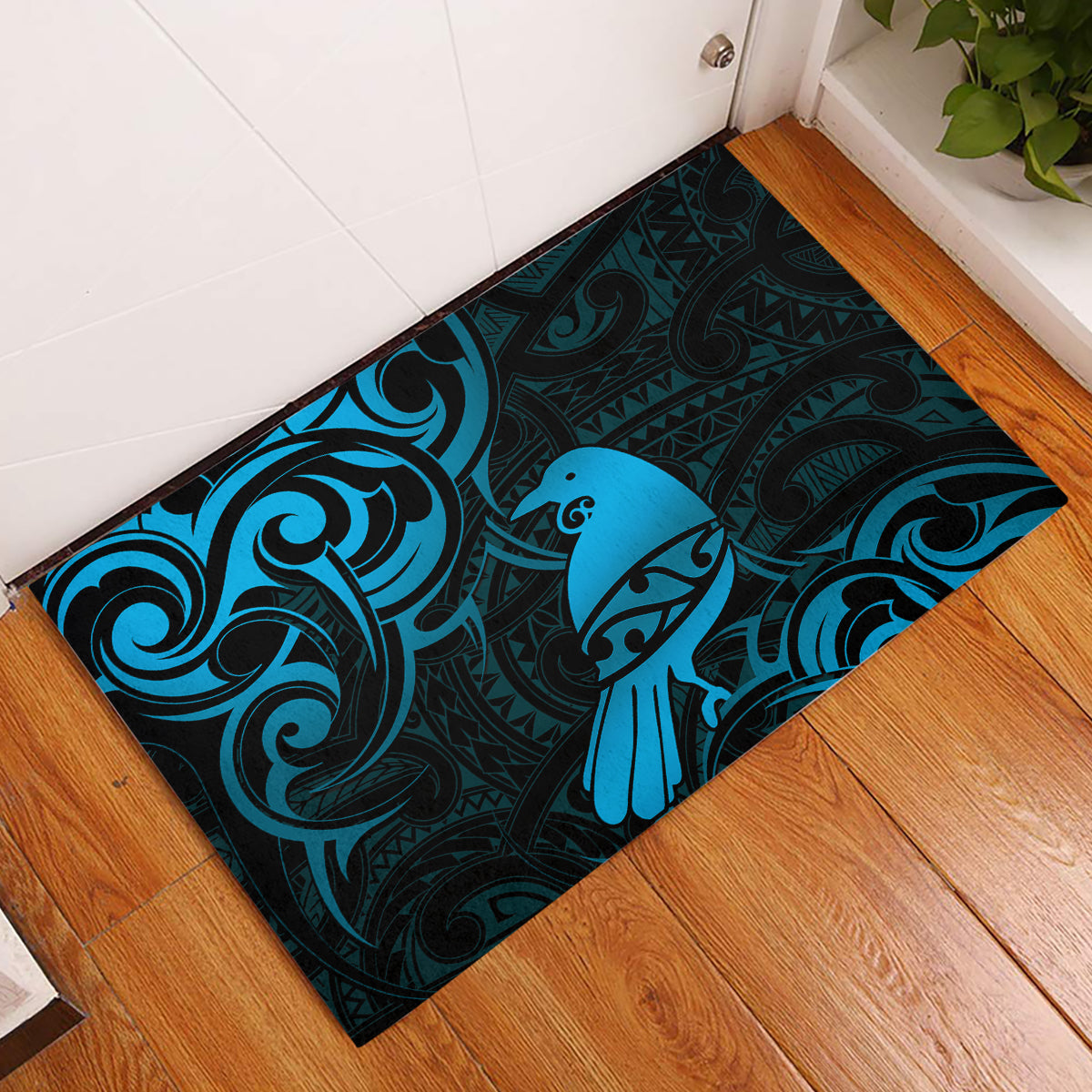 New Zealand Tui Bird Rubber Doormat Aotearoa Maori Pattern - Blue LT14 Blue - Polynesian Pride