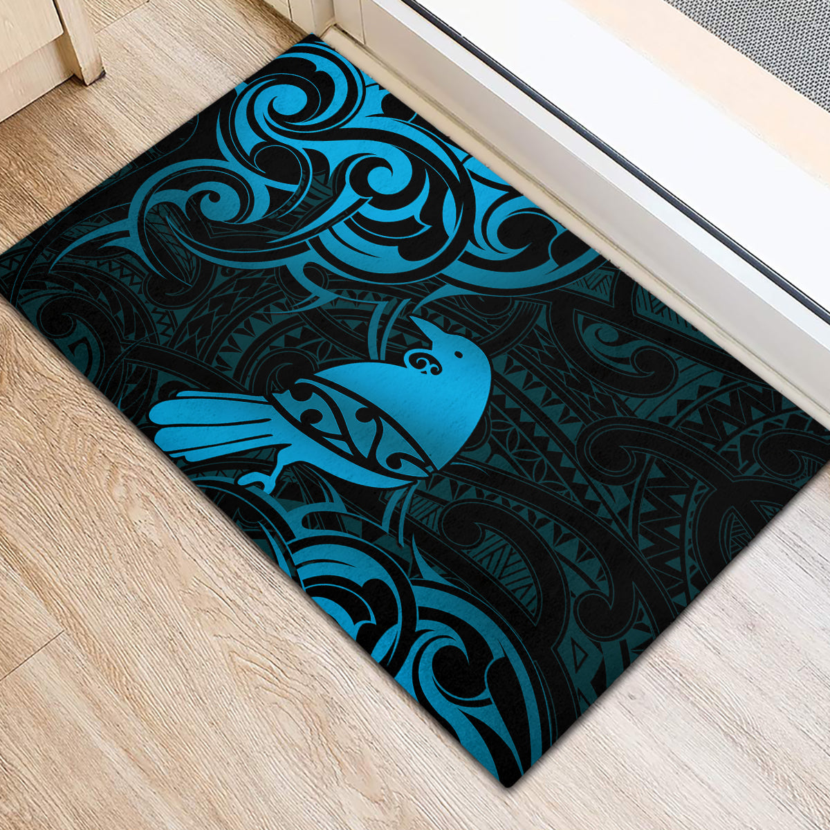 New Zealand Tui Bird Rubber Doormat Aotearoa Maori Pattern - Blue LT14 - Polynesian Pride