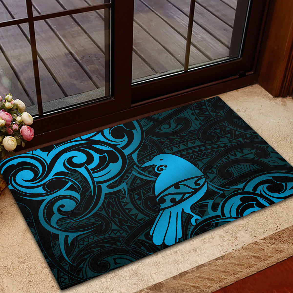 New Zealand Tui Bird Rubber Doormat Aotearoa Maori Pattern - Blue LT14 - Polynesian Pride